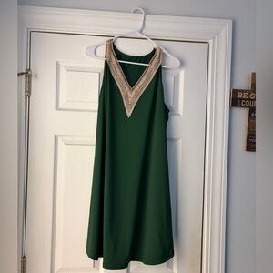 SHEIN Green Mini Dress with Tan Crochet Neckline
